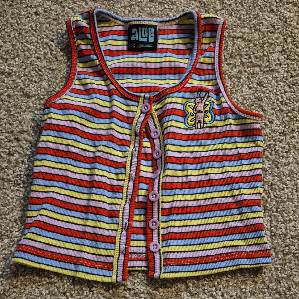 aLaB Striped Multicolor Women's Crop Brutton Up Top